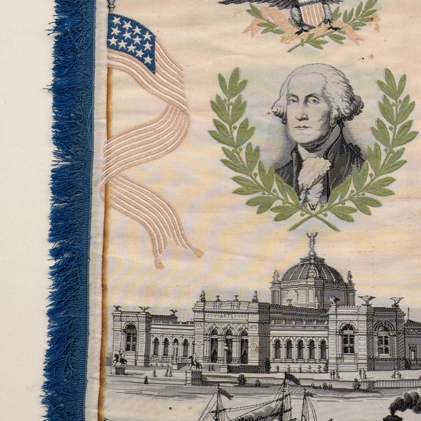 Large 1876 Centennial Exposition Stevengraph with George Washington — Framed