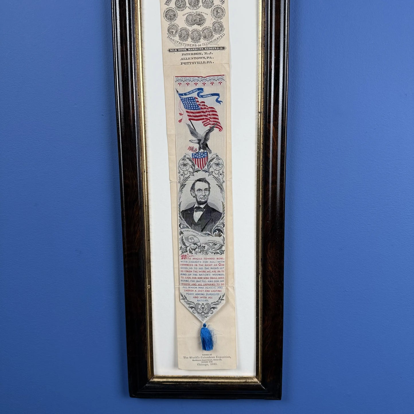 Abraham Lincoln "The Worlds Columbian Expedition" Stevengraph— Matted and Framed