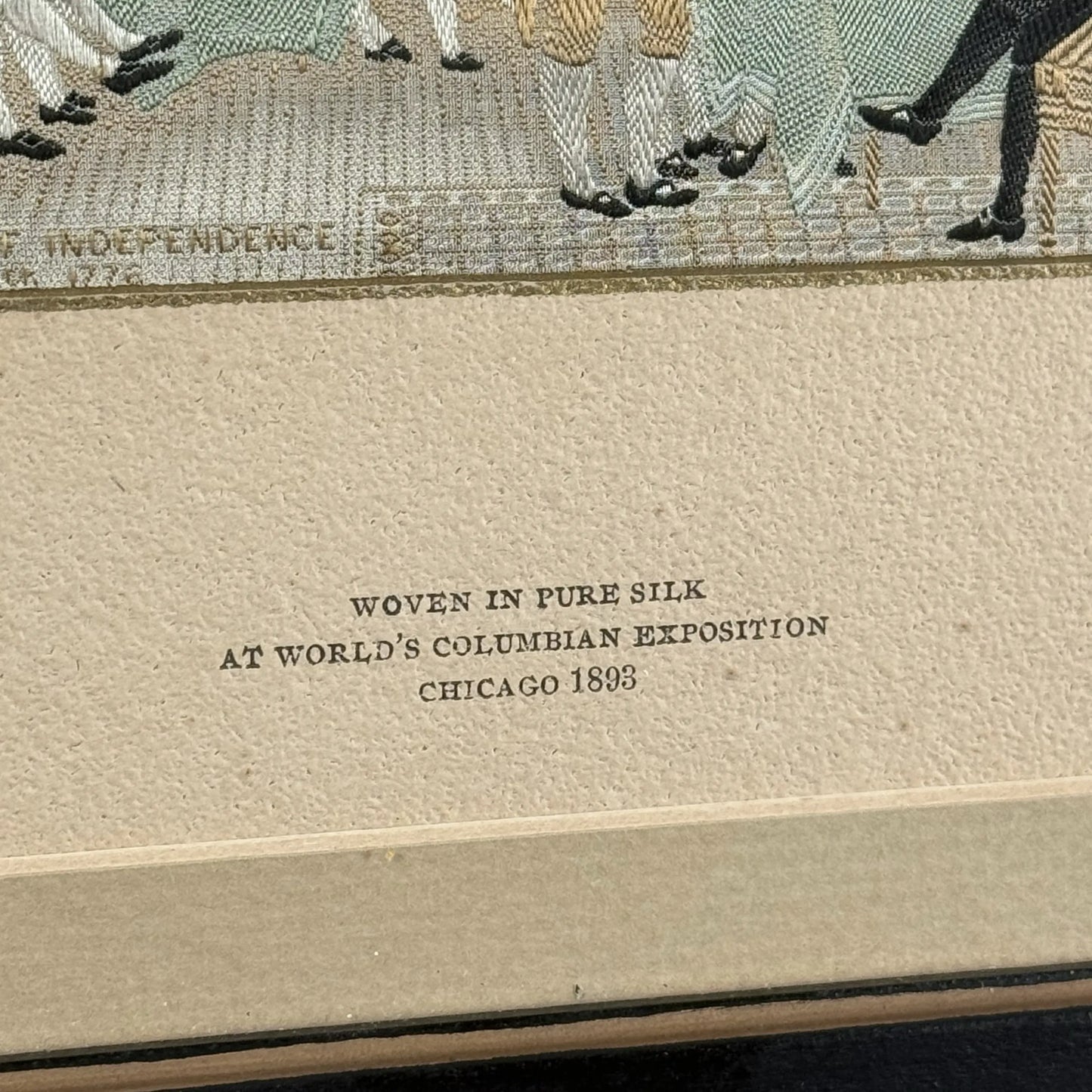 John Trumbull's "Declaration of Independence" Stevengraph woven at the Columbian Exposition in 1893 — Framed