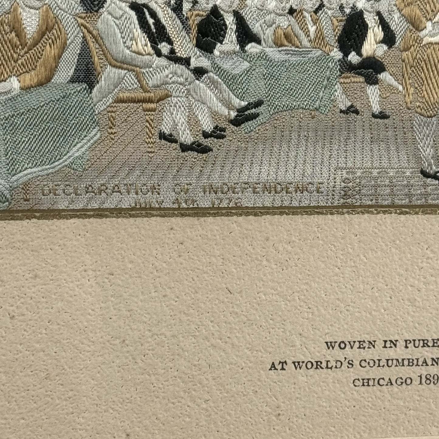 John Trumbull's "Declaration of Independence" Stevengraph woven at the Columbian Exposition in 1893 — Framed