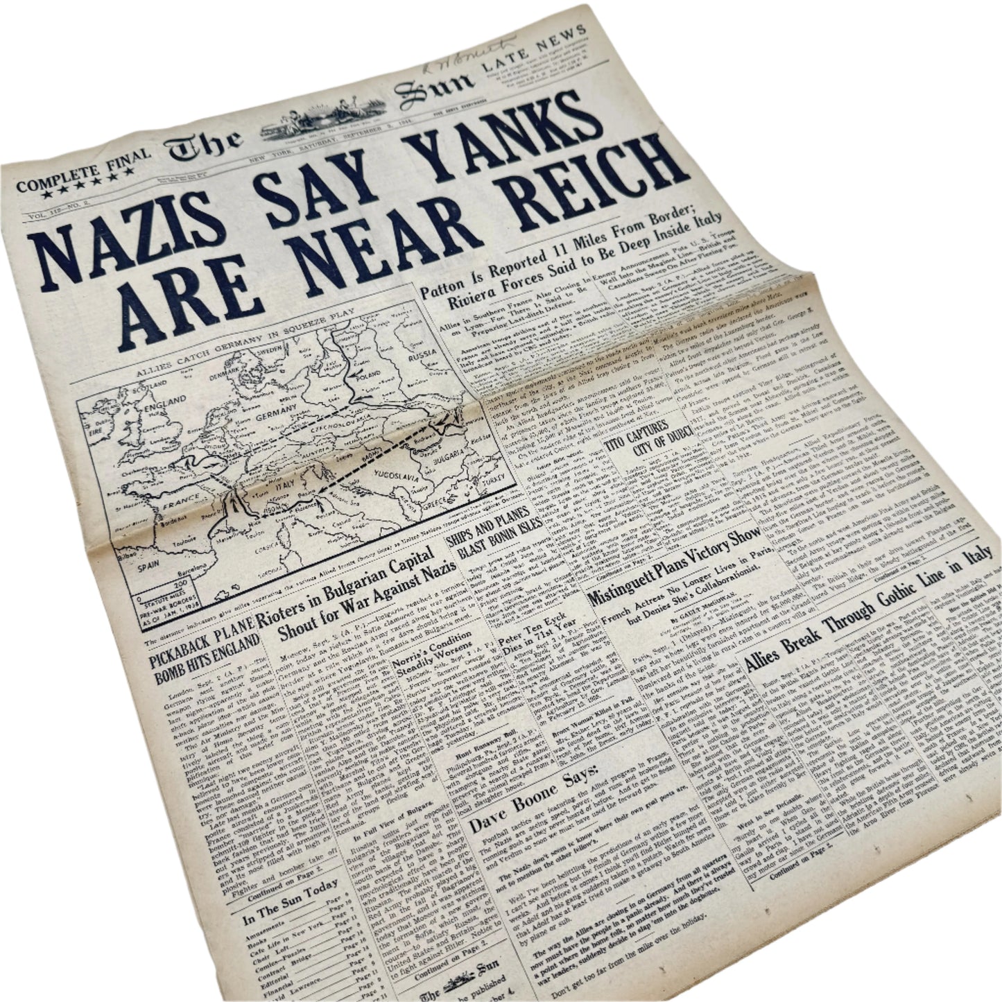 The Sun — September 2, 1944 and the New York Herald Tribune — September 14, 1944 — Sold as a set