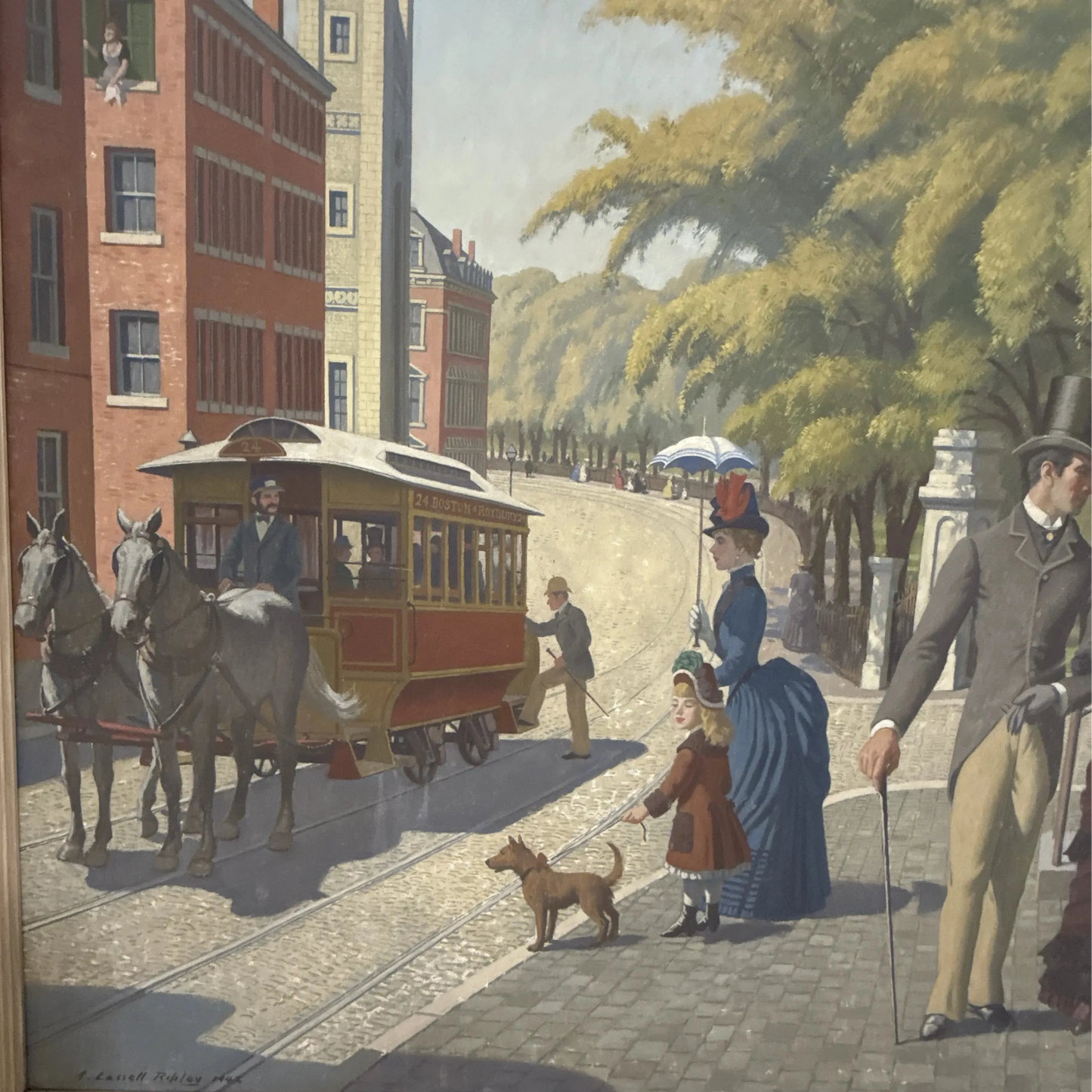 Large painting — "A Sunday Morning at the Corner of Park and Tremont Streets, 1885" — A. Lassell Ripley