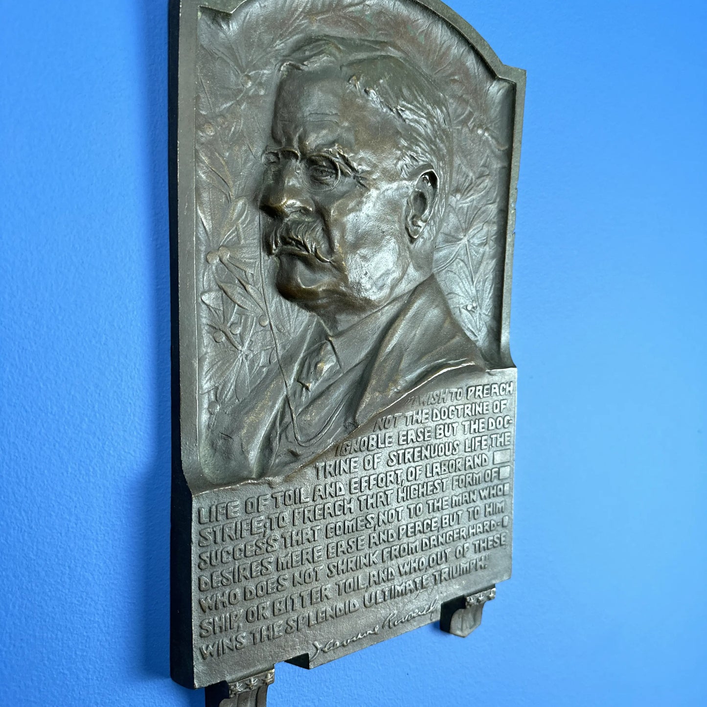 Teddy Roosevelt Bronze Plaque — The Strenuous Life — c. 1910