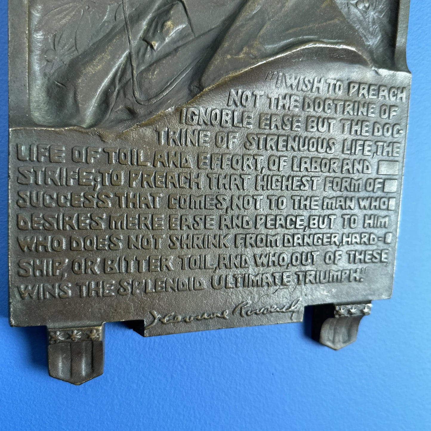 Teddy Roosevelt Bronze Plaque — The Strenuous Life — c. 1910