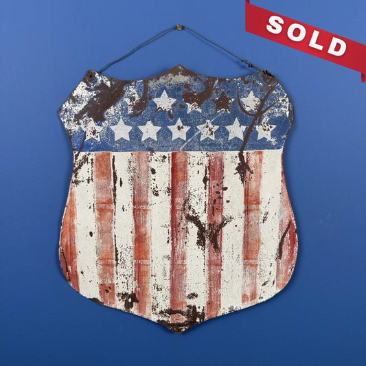 Painted tin shield with 13 stars and stripes — Early 1900s