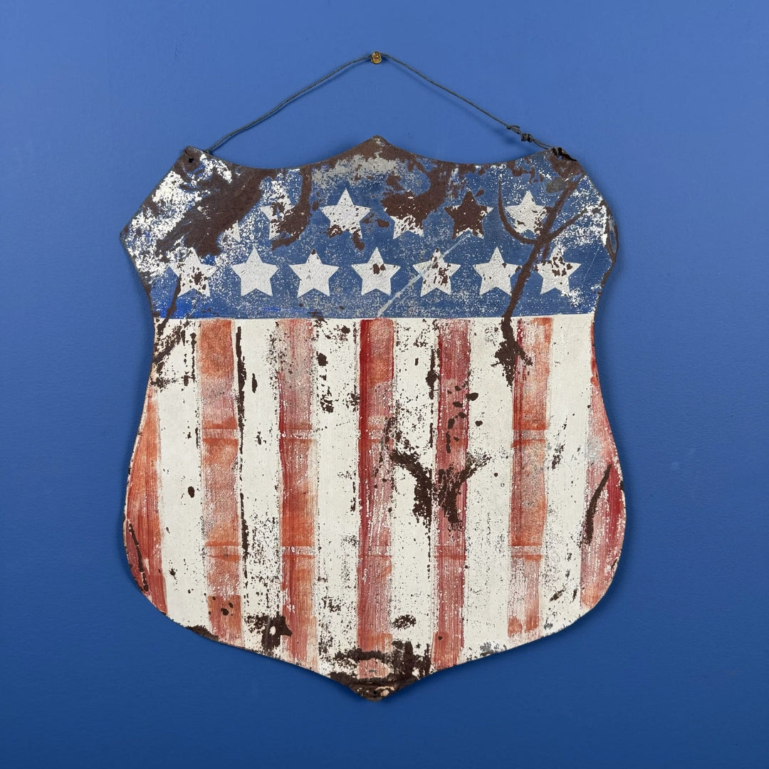 Painted tin shield with 13 stars and stripes — Early 1900s