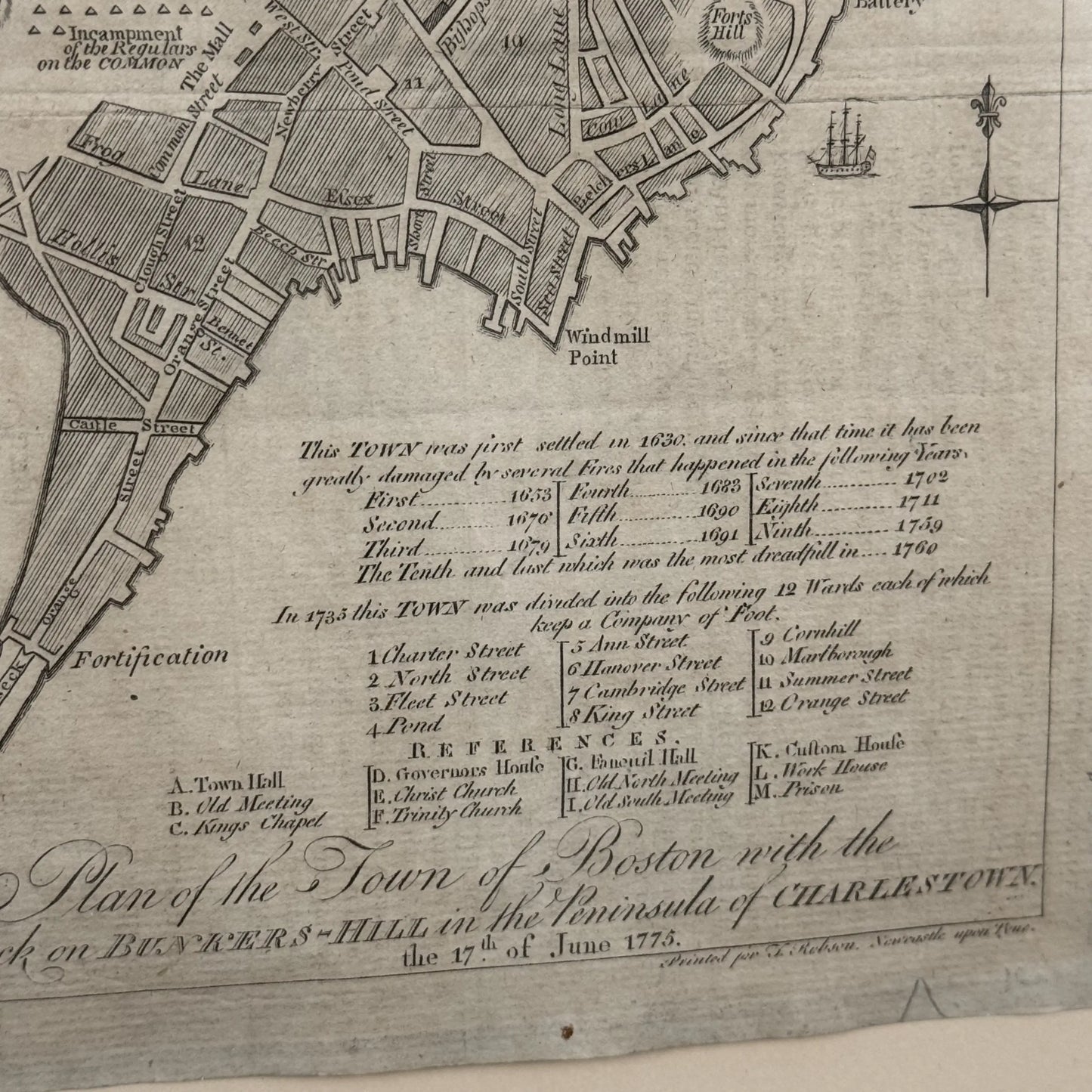 1778 plan of the town of Boston with the Attack on Bunkers-Hill in the Peninsula of Charlestown the 17th of June, 1775 — Framed