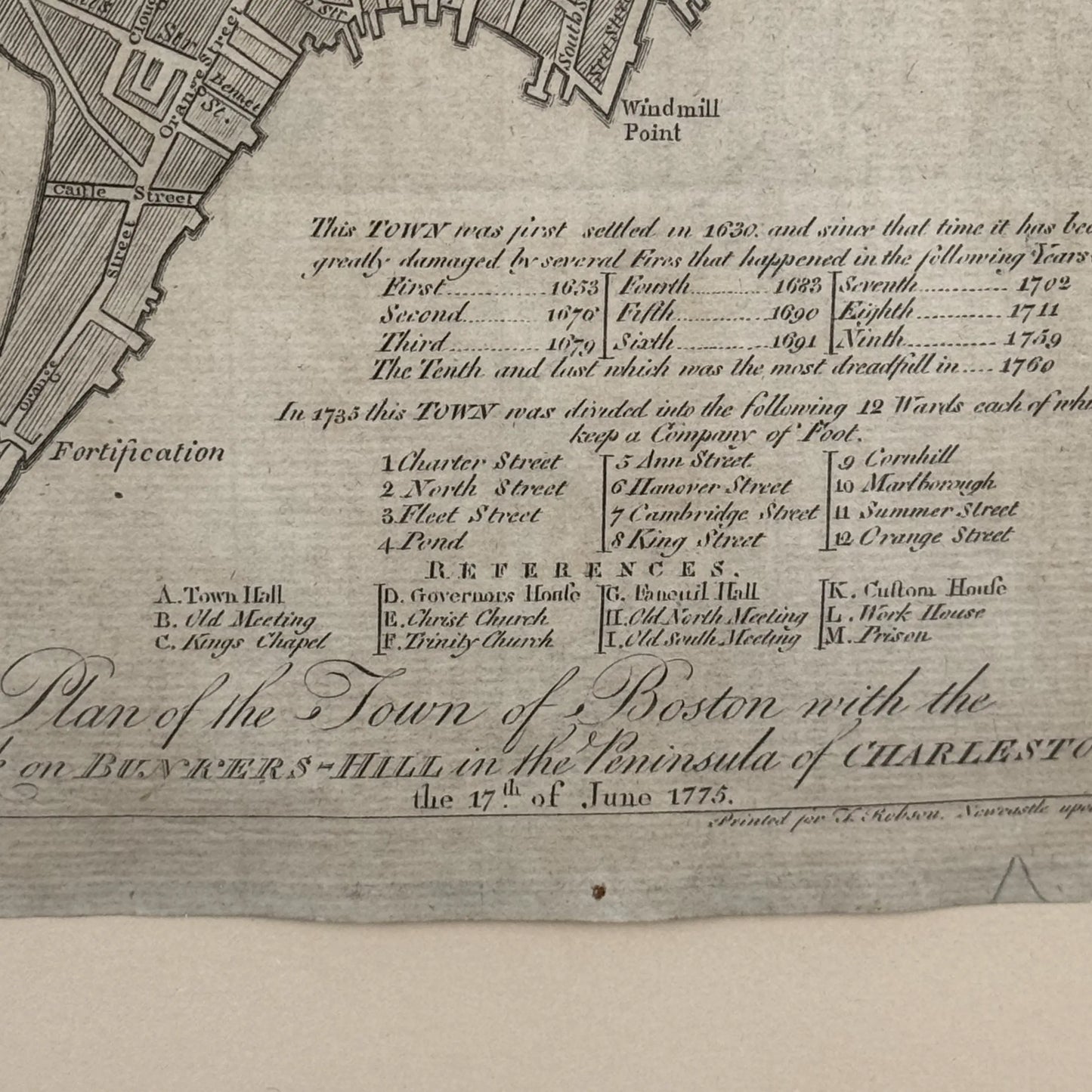 1778 plan of the town of Boston with the Attack on Bunkers-Hill in the Peninsula of Charlestown the 17th of June, 1775 — Framed