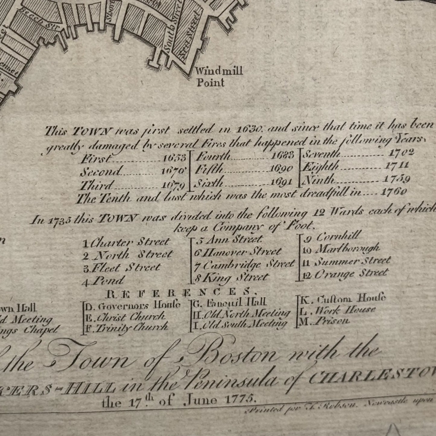 1778 plan of the town of Boston with the Attack on Bunkers-Hill in the Peninsula of Charlestown the 17th of June, 1775 — Framed