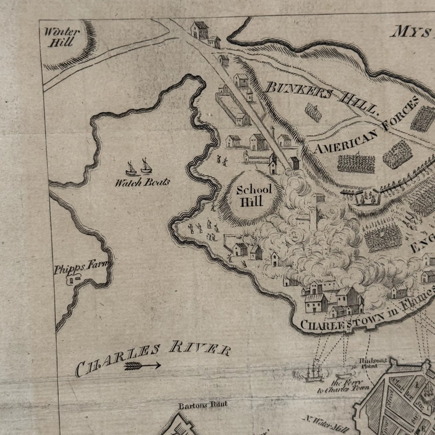 1778 plan of the town of Boston with the Attack on Bunkers-Hill in the Peninsula of Charlestown the 17th of June, 1775 — Framed