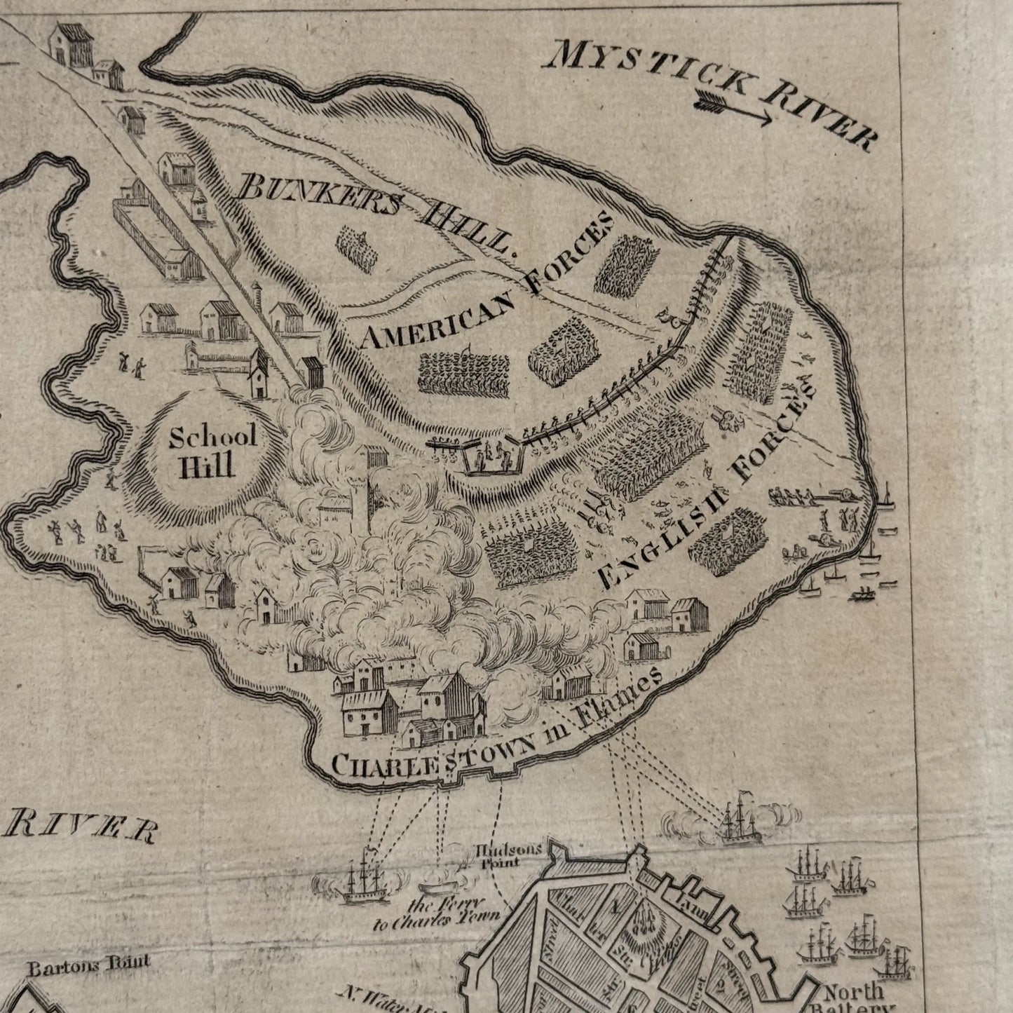 1778 plan of the town of Boston with the Attack on Bunkers-Hill in the Peninsula of Charlestown the 17th of June, 1775 — Framed