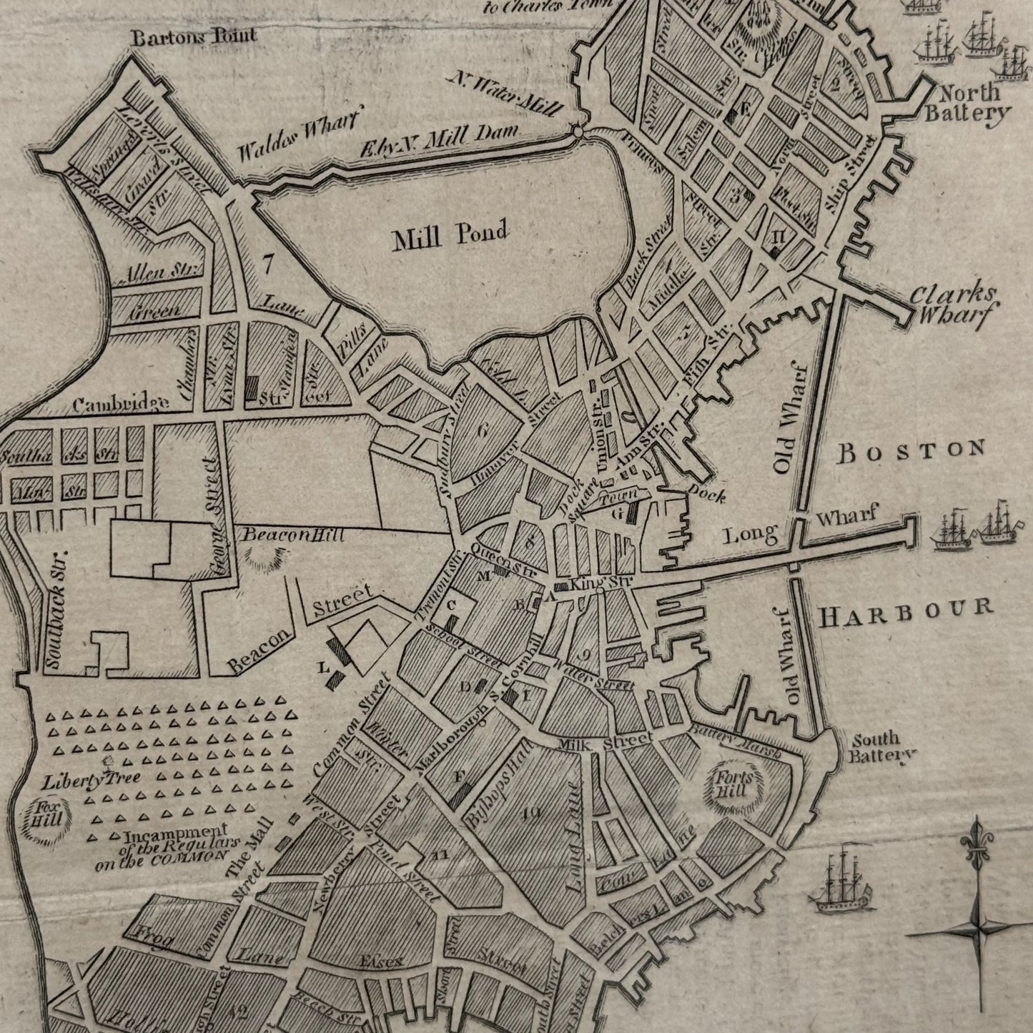 1778 plan of the town of Boston with the Attack on Bunkers-Hill in the Peninsula of Charlestown the 17th of June, 1775 — Framed
