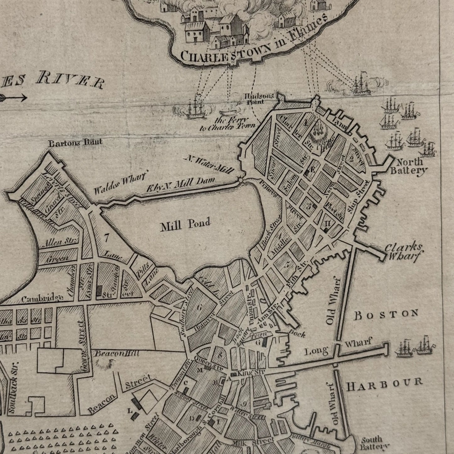 1778 plan of the town of Boston with the Attack on Bunkers-Hill in the Peninsula of Charlestown the 17th of June, 1775 — Framed