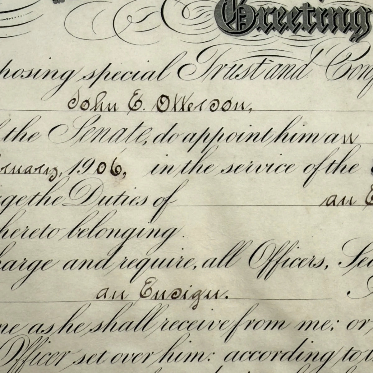 U.S. Navy Appointment Signed by President Theodore Roosevelt — 1906