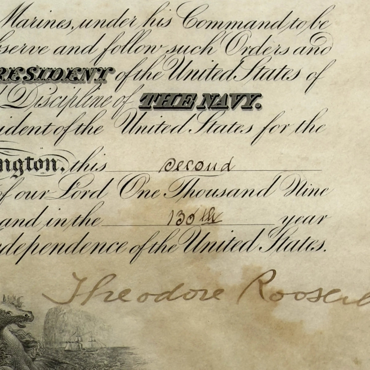 U.S. Navy Appointment Signed by President Theodore Roosevelt — 1906