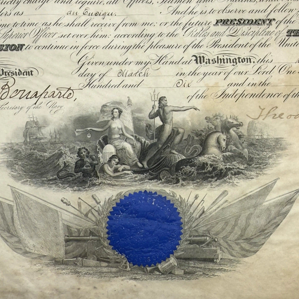 U.S. Navy Appointment Signed by President Theodore Roosevelt — 1906