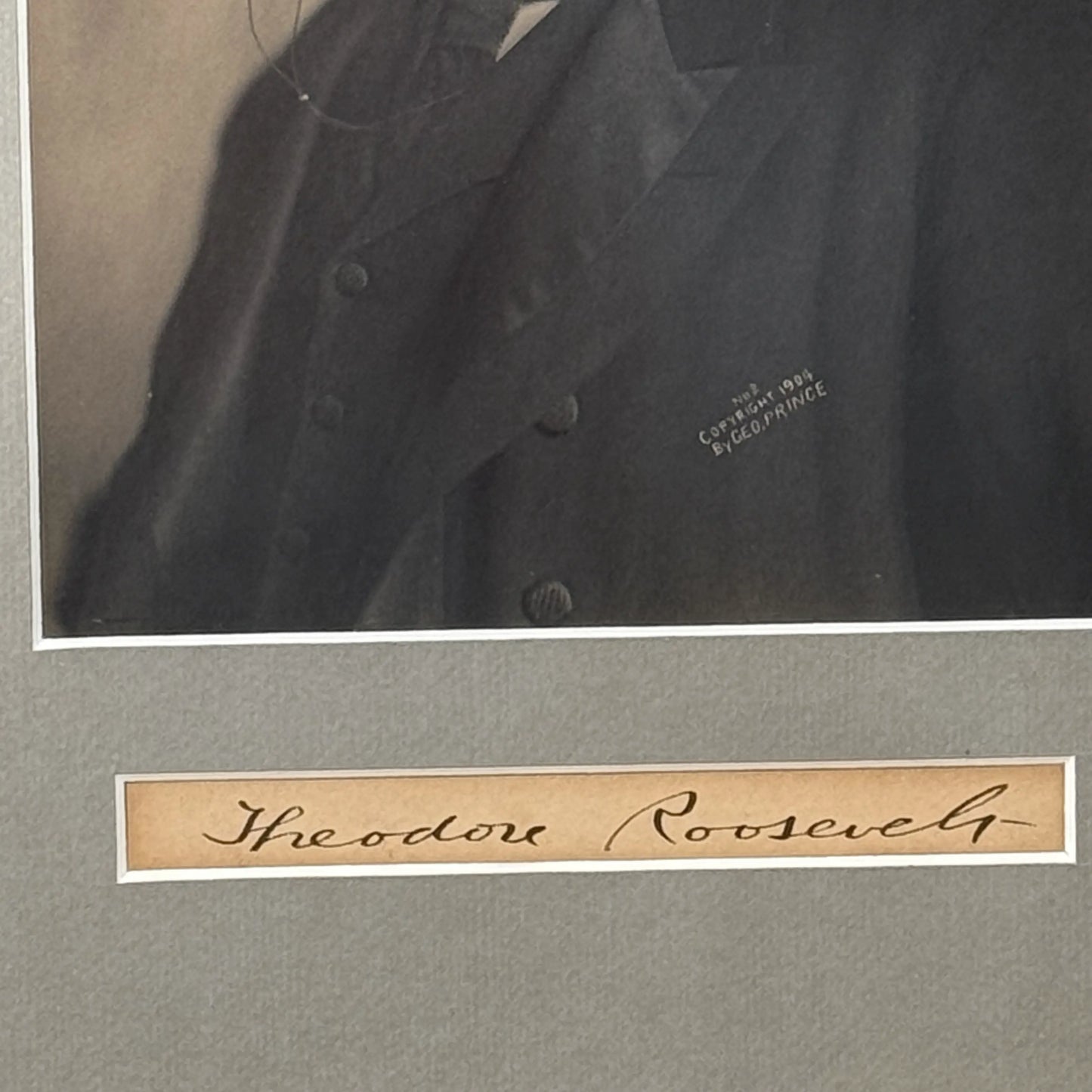 Framed Theodore Roosevelt Portrait with Clipped Ink Signature — 1904