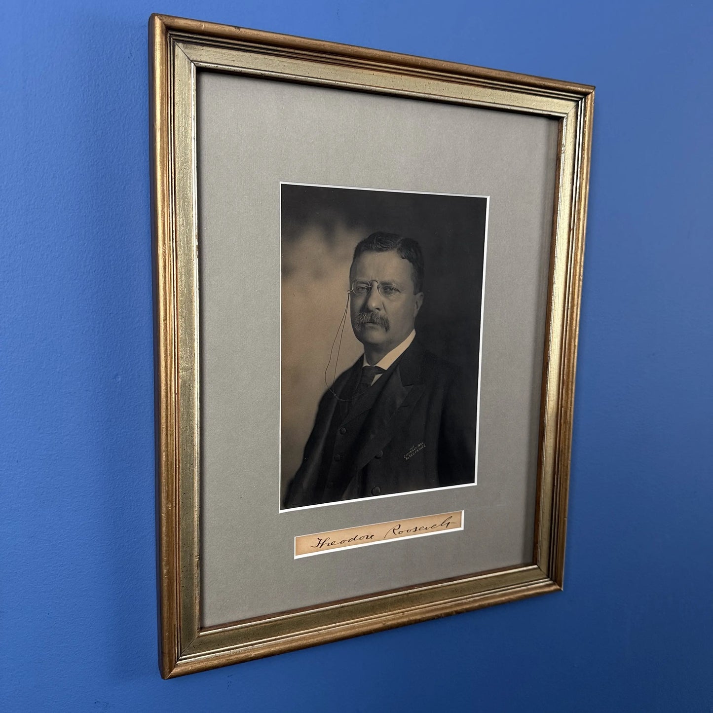 Framed Theodore Roosevelt Portrait with Clipped Ink Signature — 1904
