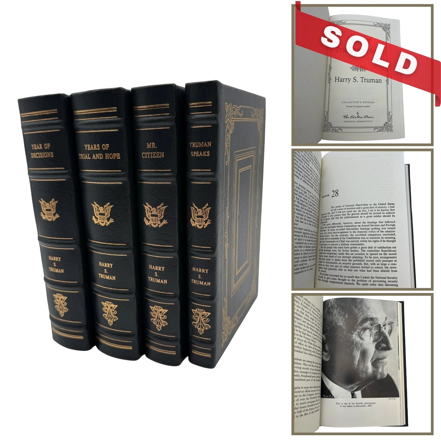 Four-volume set of Harry S. Truman Autobiography and Speeches — Leather-bound, gilt-edged Easton Press Edition