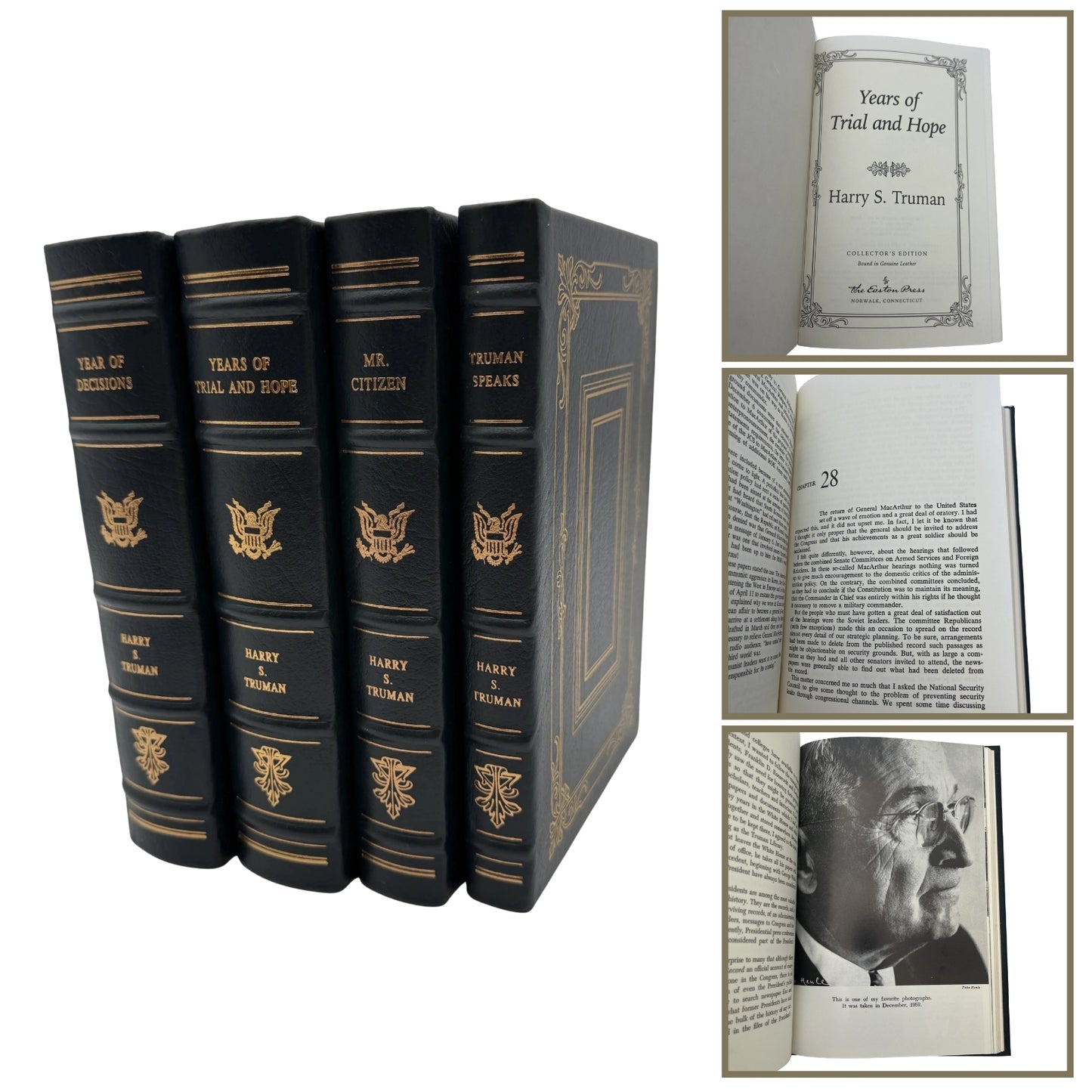 Four-volume set of Harry S. Truman Autobiography and Speeches — Leather-bound, gilt-edged Easton Press Edition