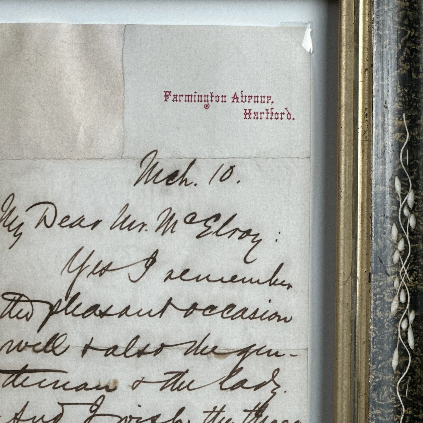 Mark Twain Hand Signed Letter in an antique frame from the period —  Documented by scholars