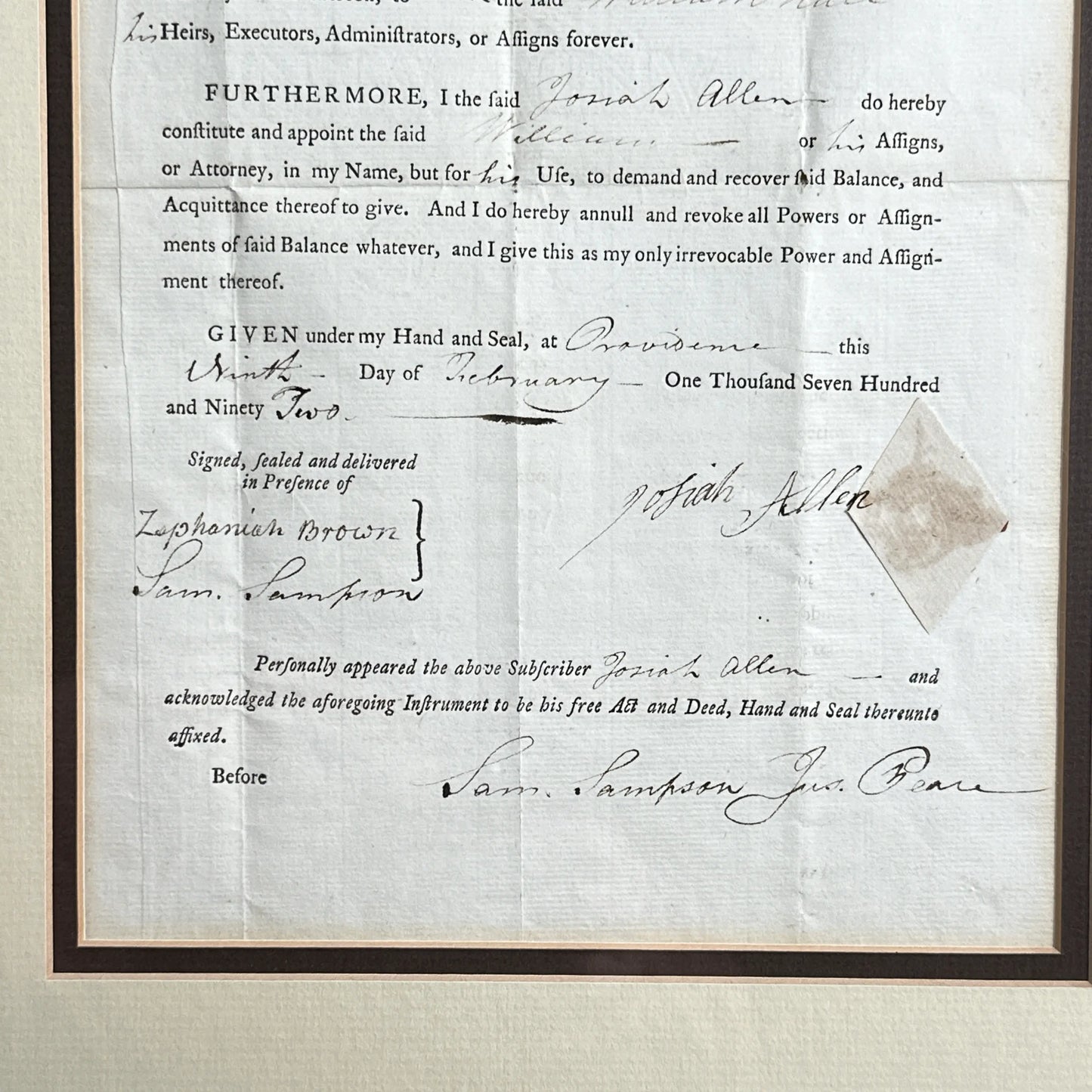 Two Continental Soldier Pay Documents and a Continental one third dollar note - Framed