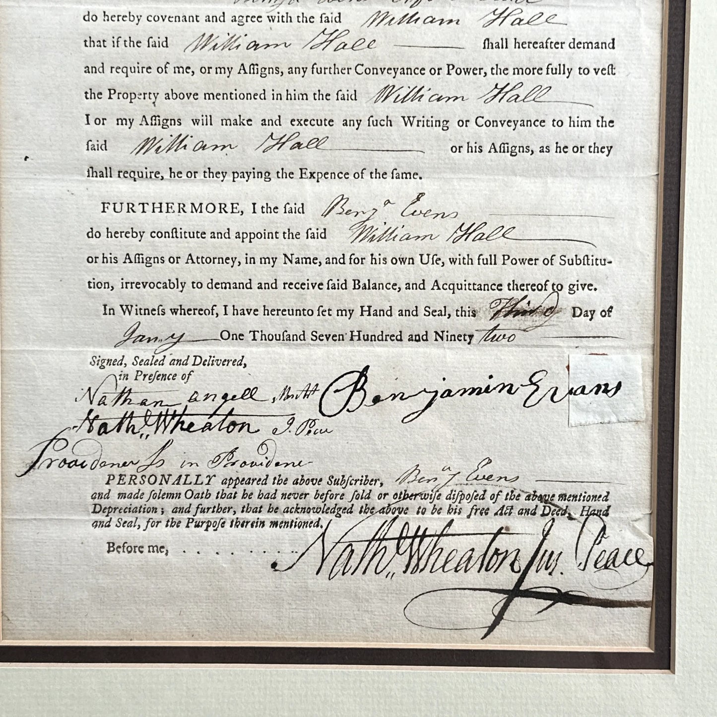 Two Continental Soldier Pay Documents and a Continental one third dollar note - Framed