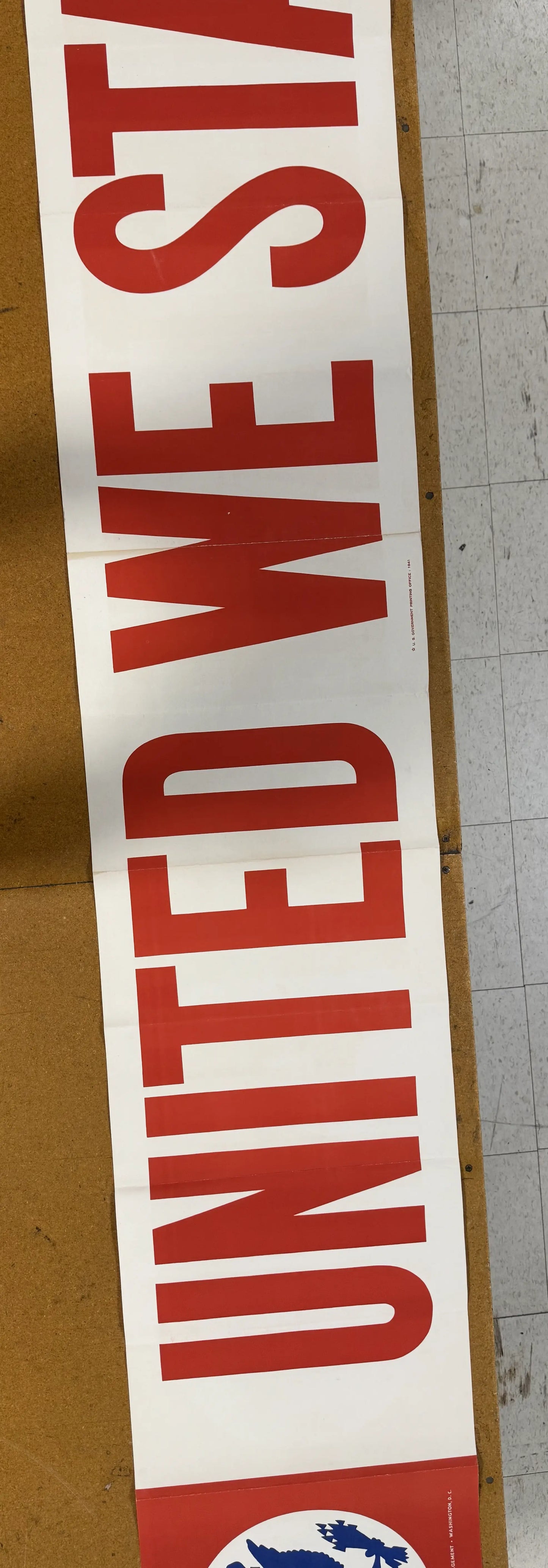 "United We Stand" Banner — 10 foot wide banner — 1941