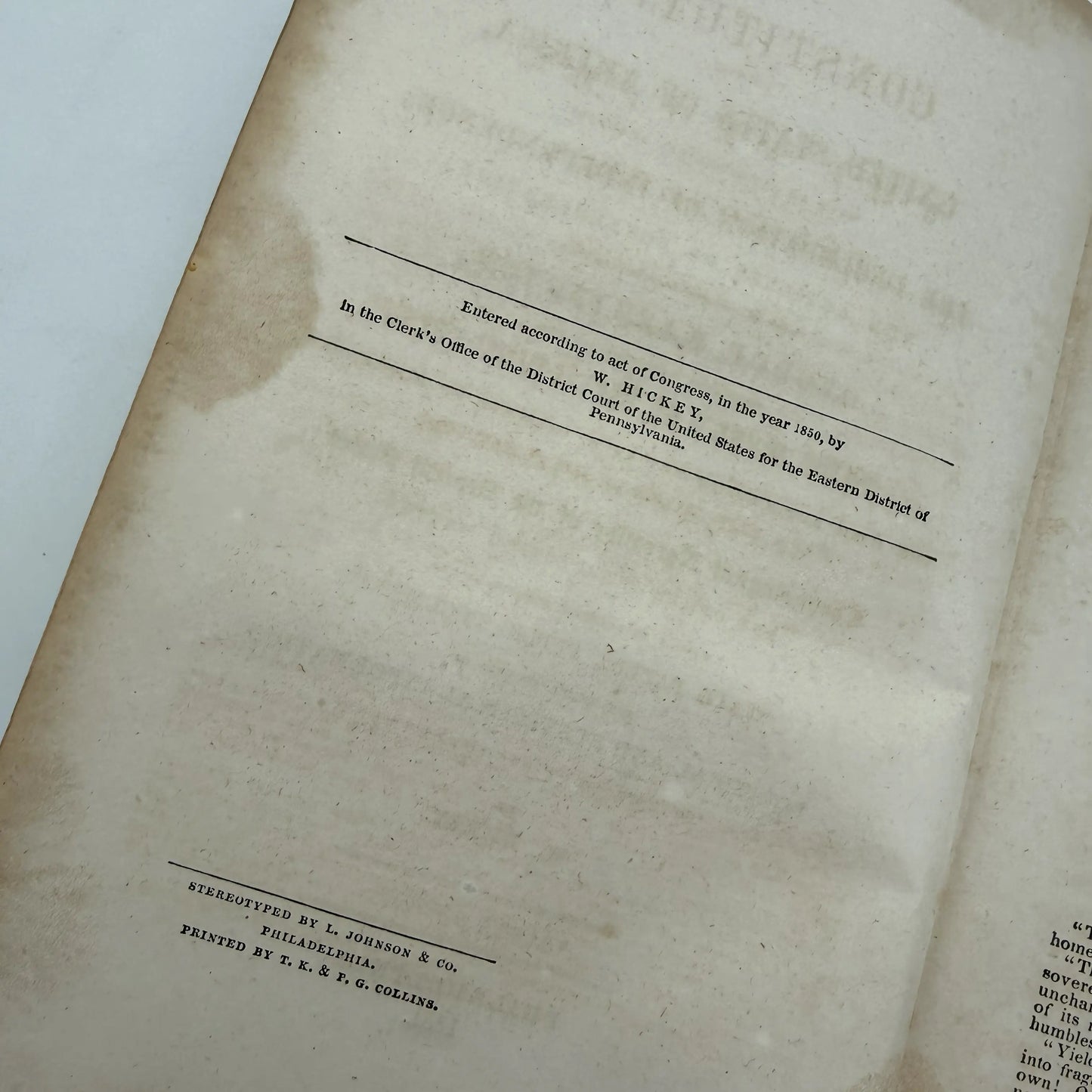 The Constitution of the United States of America — W. Hickey — 1850