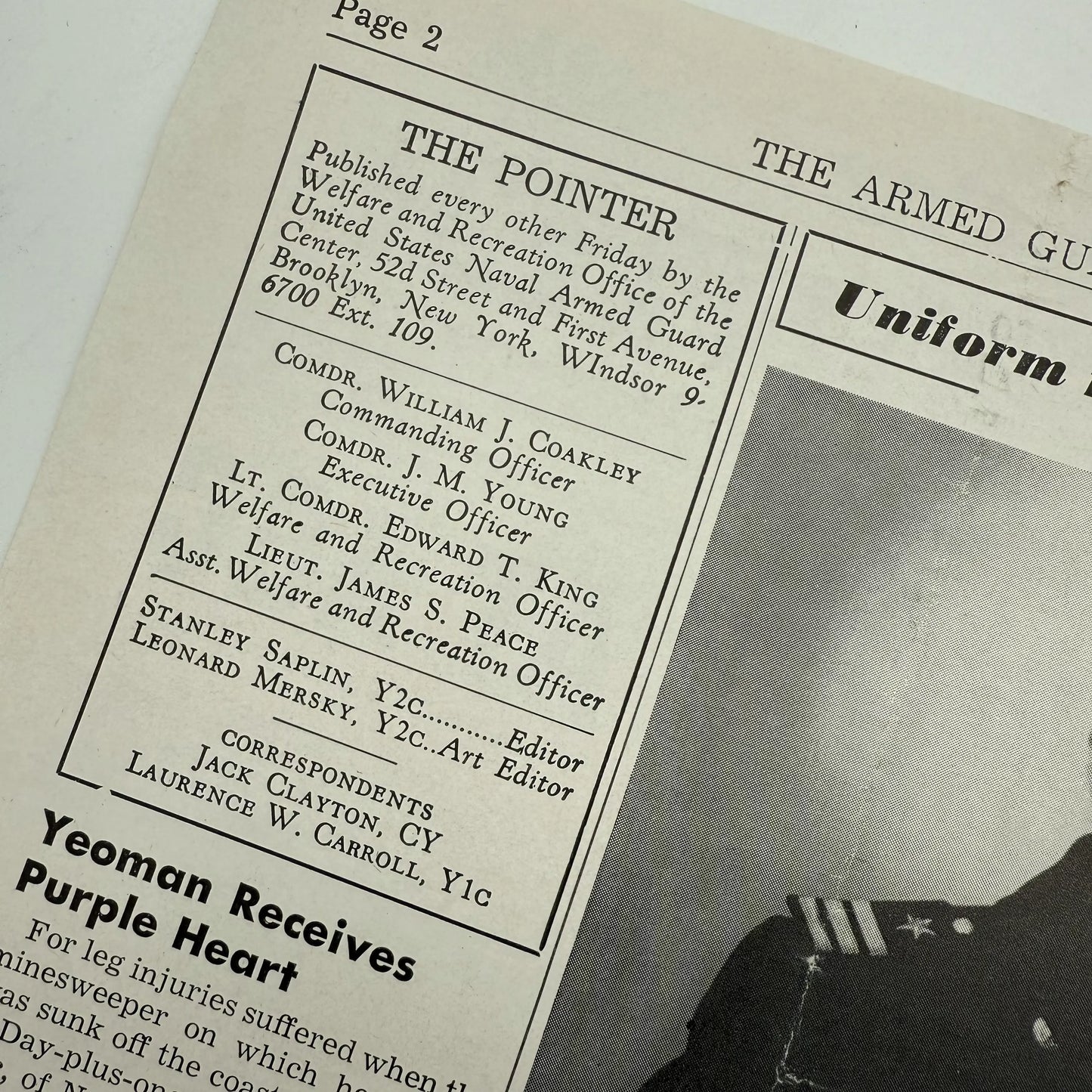 Collection of 30+ assorted issues of "The Pointer — The United States Naval Armed Guard Center" — 1943 - 1944