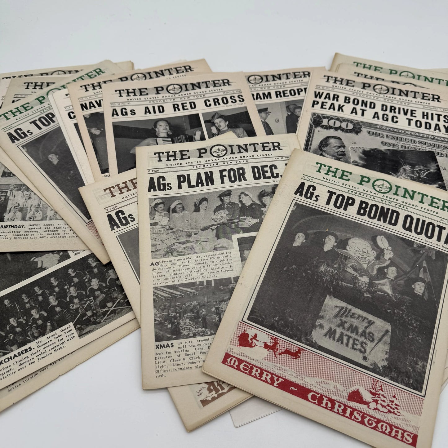 Collection of 30+ assorted issues of "The Pointer — The United States Naval Armed Guard Center" — 1943 - 1944