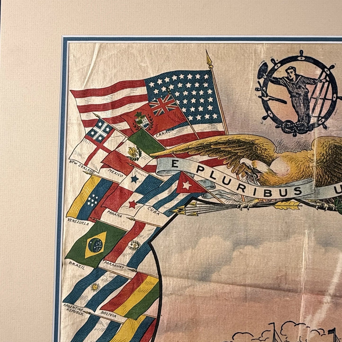Matted Silk Panel featuring USRC Winona and flags of the nations of the world