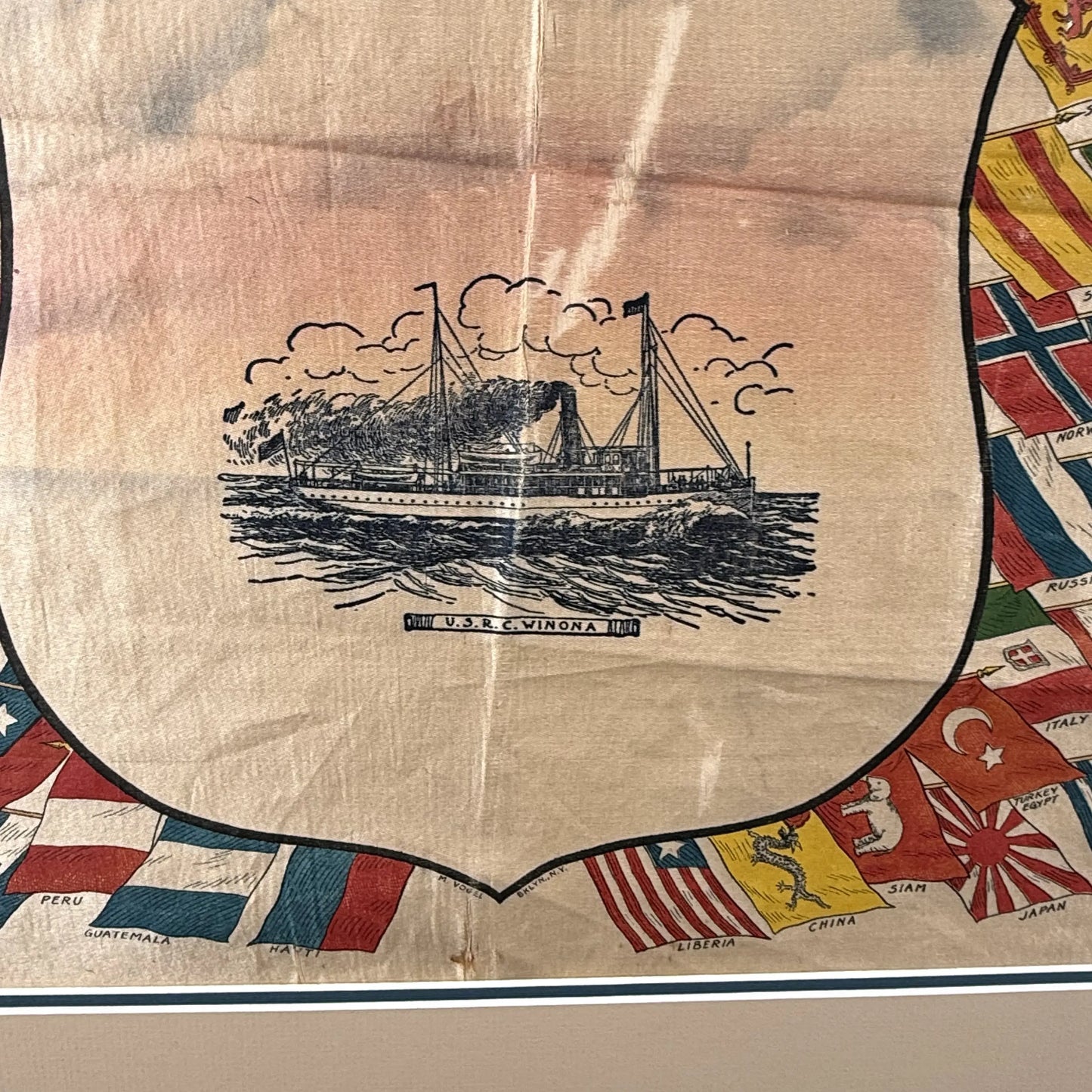 Matted Silk Panel featuring USRC Winona and flags of the nations of the world