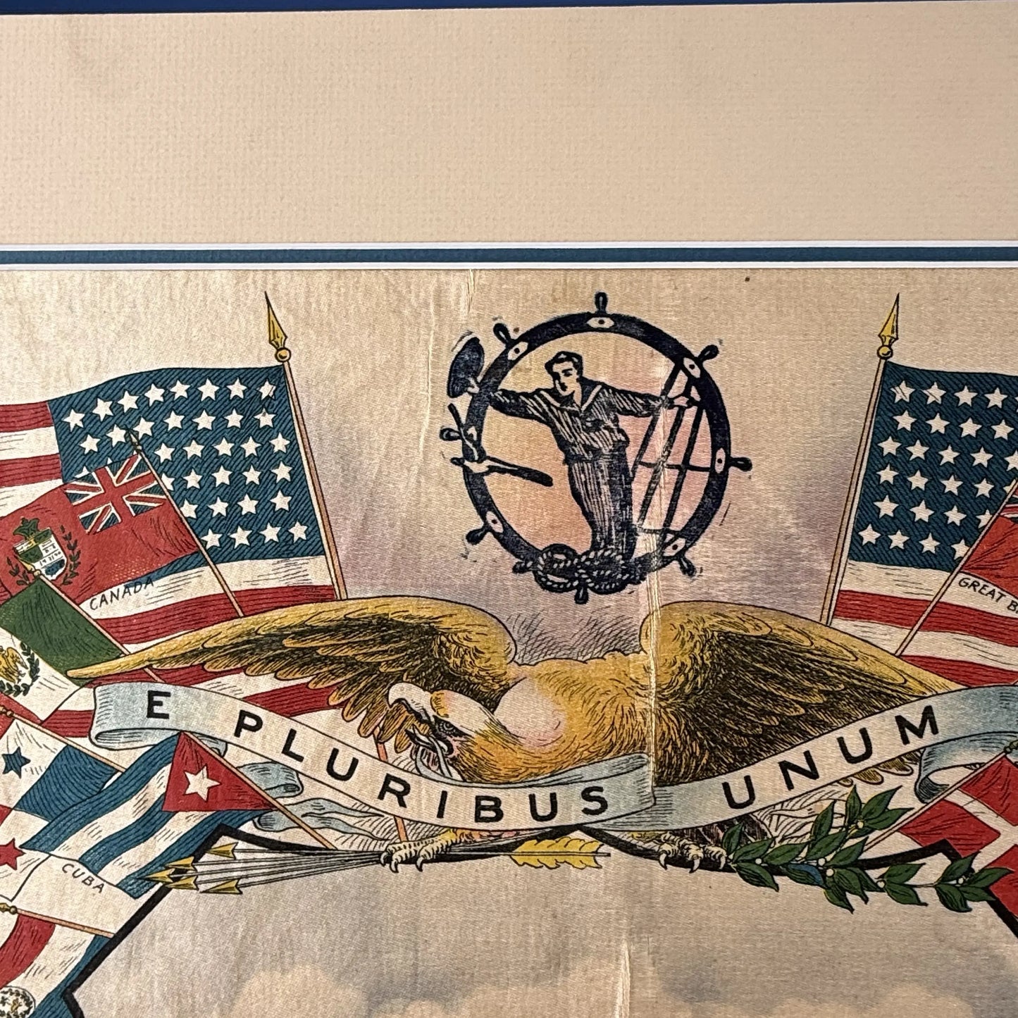 Matted Silk Panel featuring USRC Winona and flags of the nations of the world