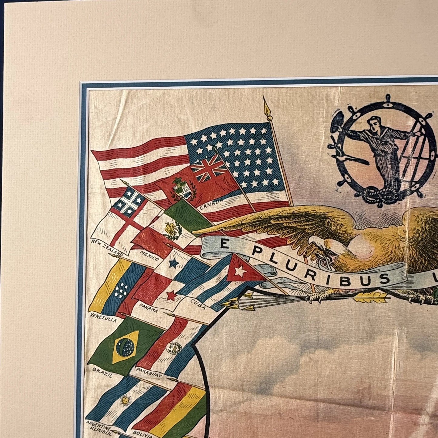 Matted Silk Panel featuring USRC Winona and flags of the nations of the world