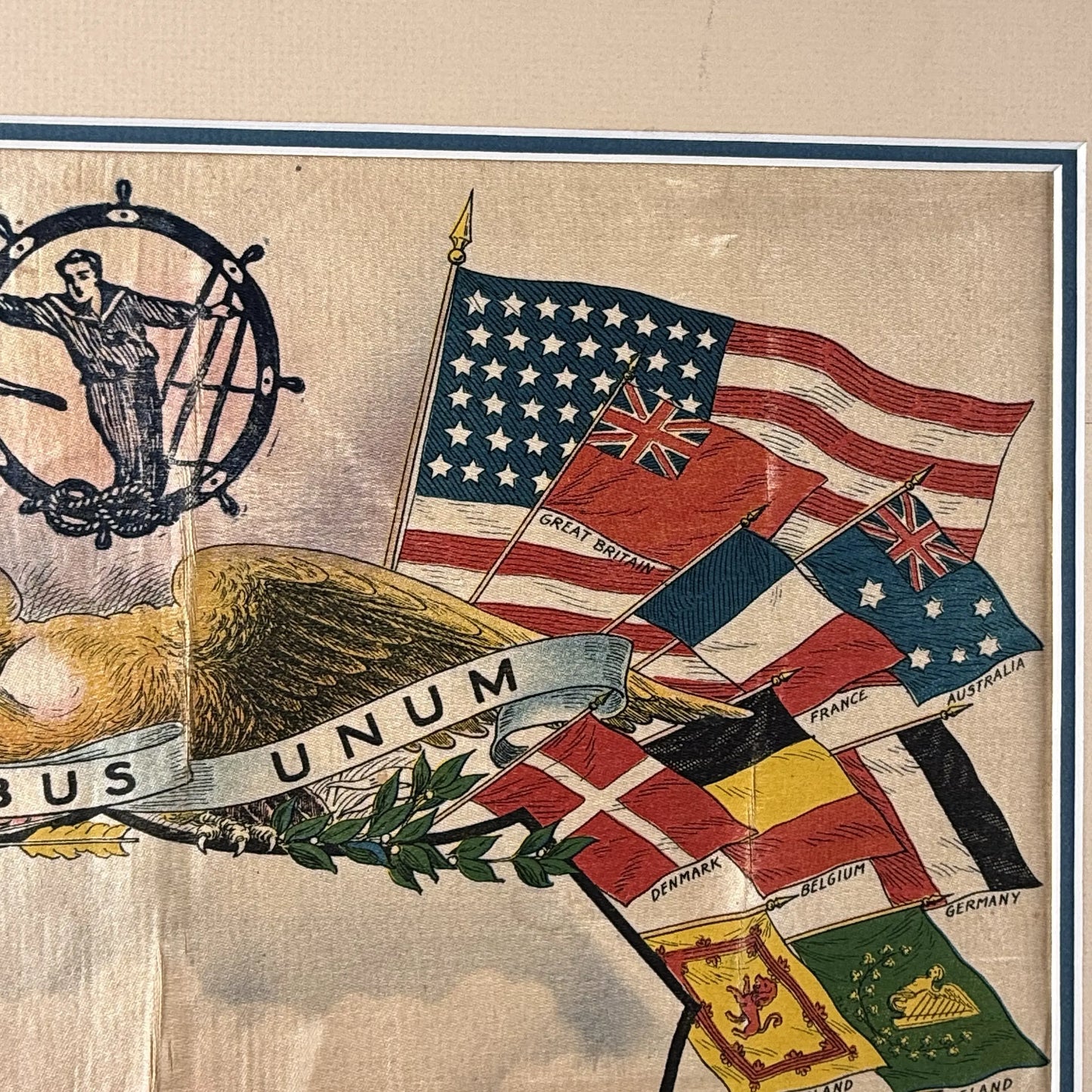 Matted Silk Panel featuring USRC Winona and flags of the nations of the world
