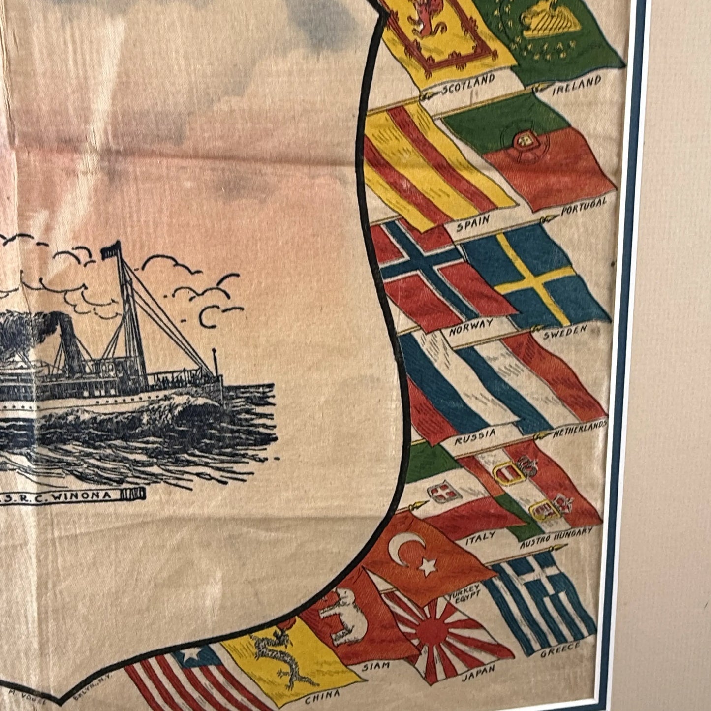 Matted Silk Panel featuring USRC Winona and flags of the nations of the world