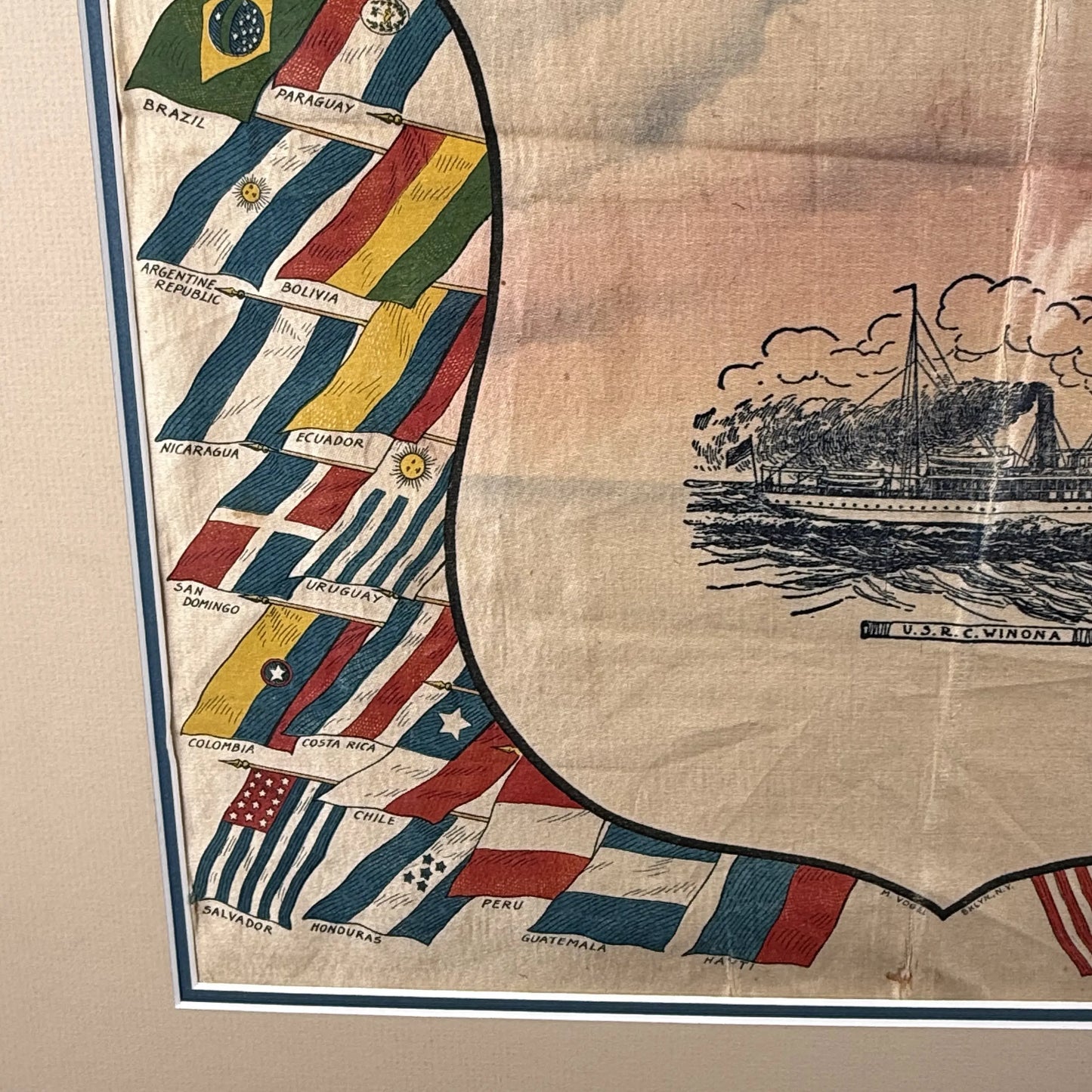 Matted Silk Panel featuring USRC Winona and flags of the nations of the world