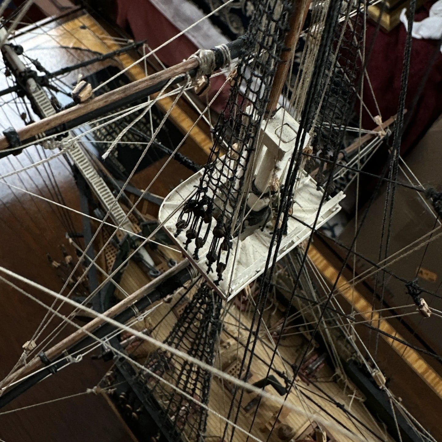 Cased USS Constitution Ship Model from Lannan Ship Model Gallery — with marquetry inlay table