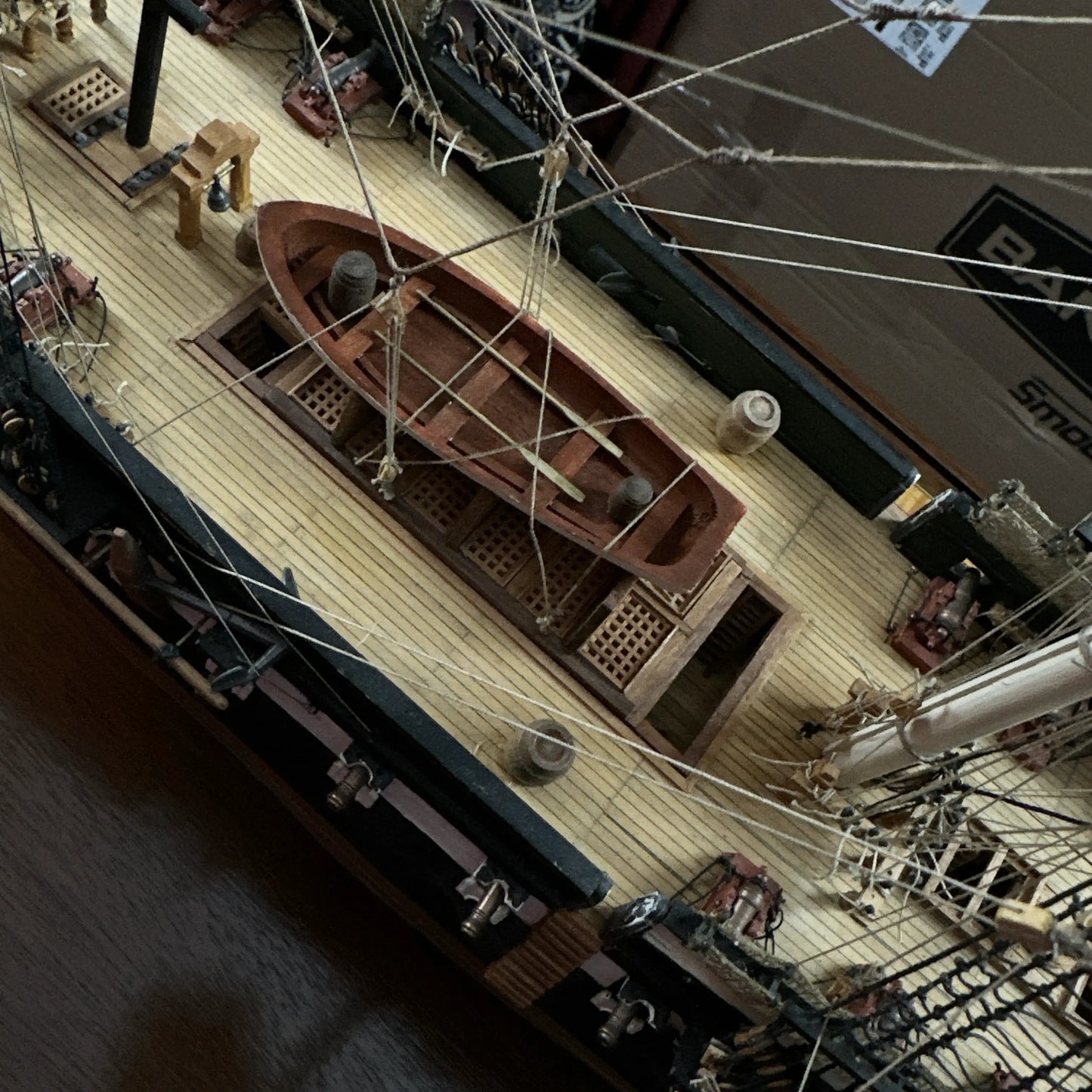 Cased USS Constitution Ship Model from Lannan Ship Model Gallery — with marquetry inlay table