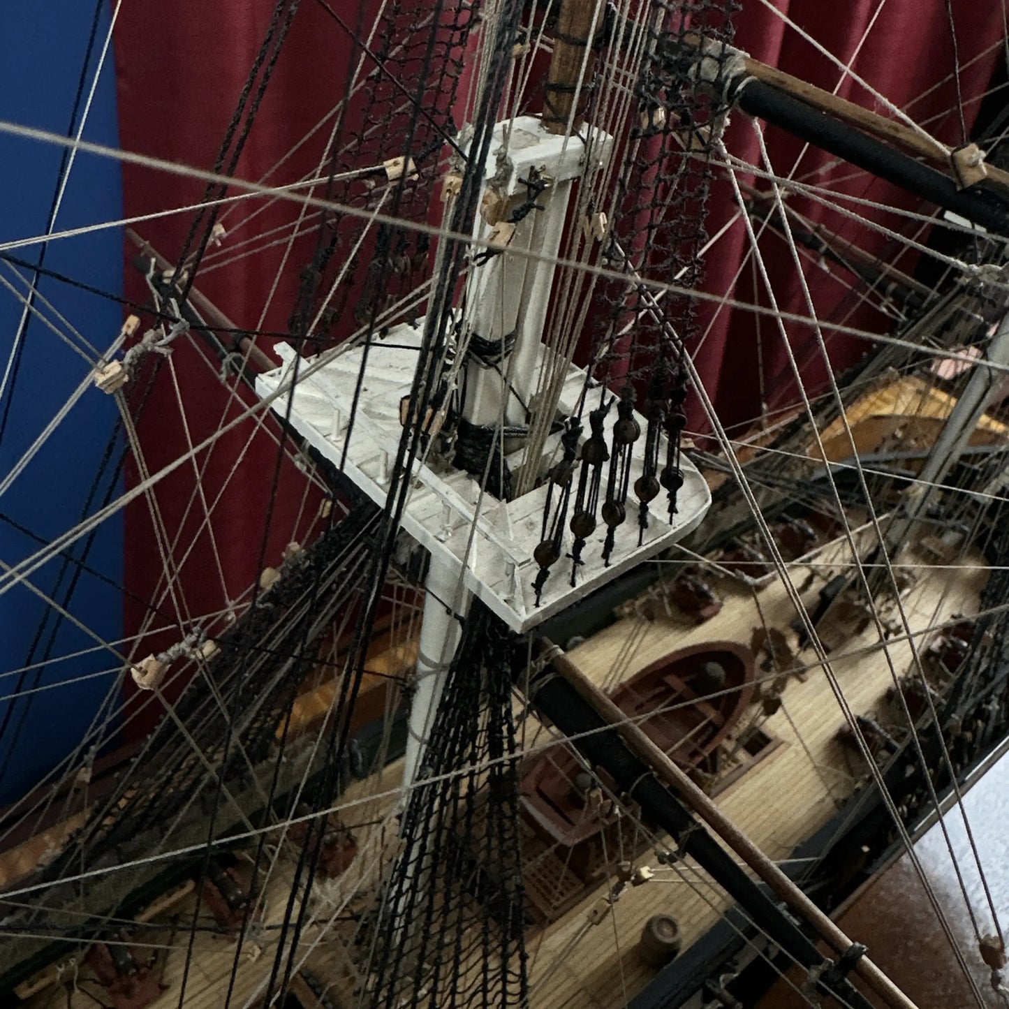 Cased USS Constitution Ship Model from Lannan Ship Model Gallery — with marquetry inlay table