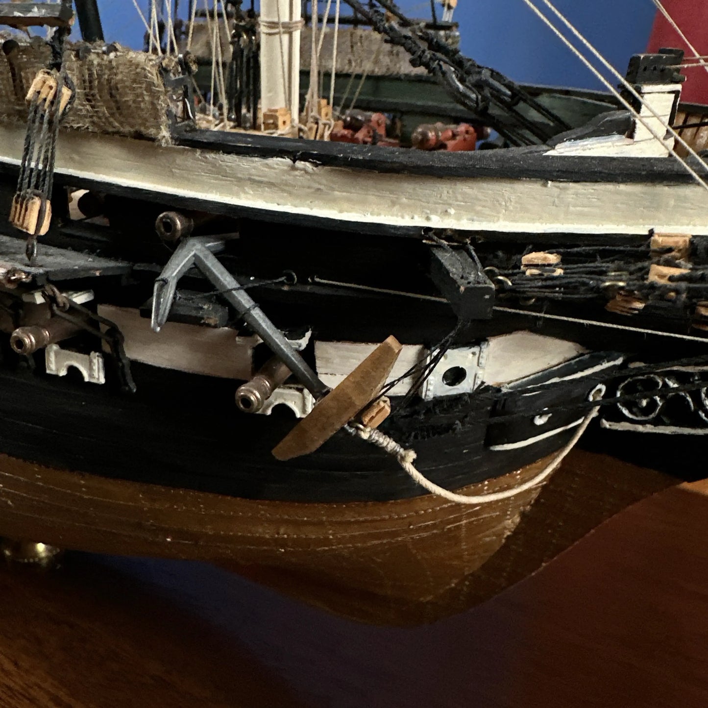 Cased USS Constitution Ship Model from Lannan Ship Model Gallery — with marquetry inlay table