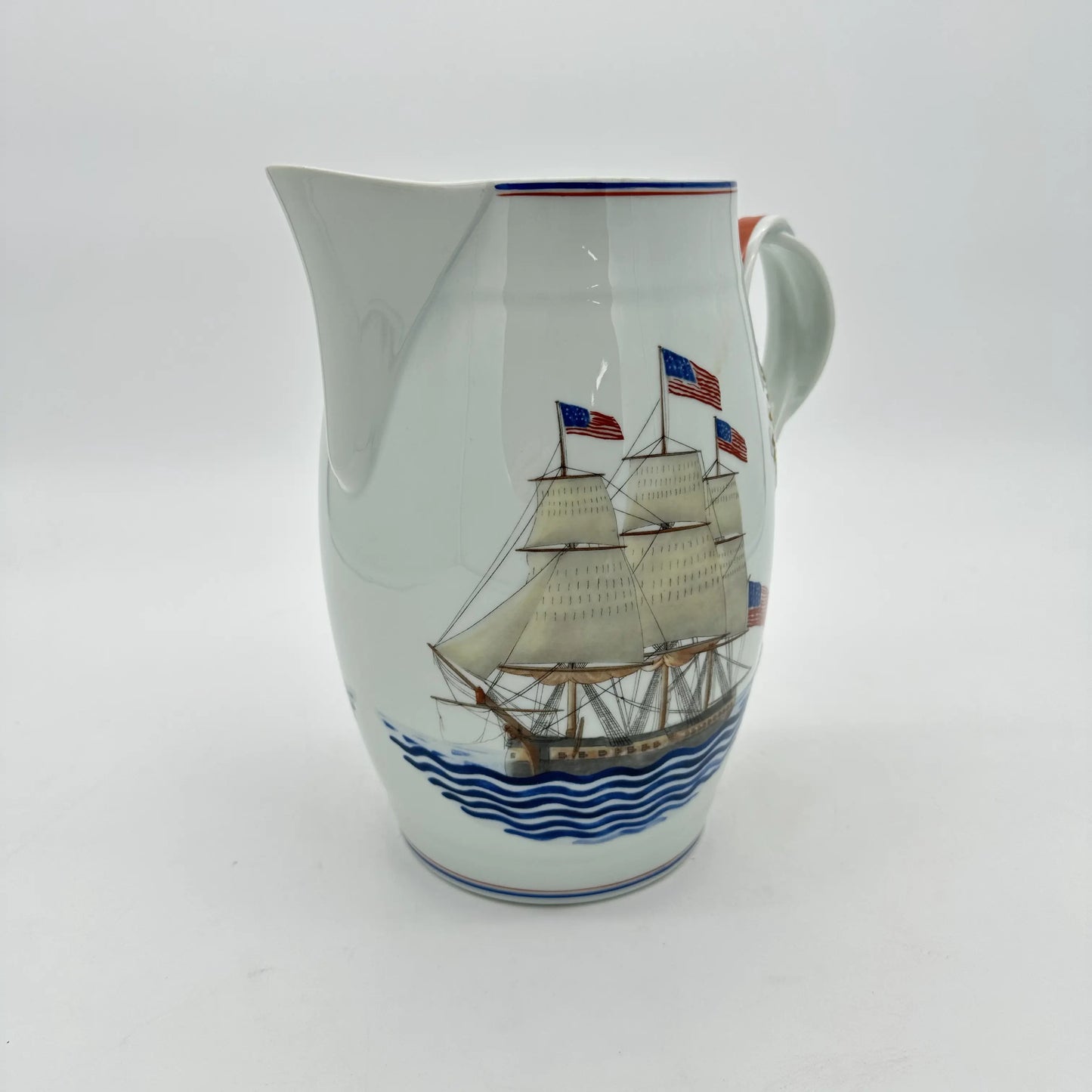 1824 Mottahedeh "U.S.S. Constitution" Porcelain Pitcher with six mugs