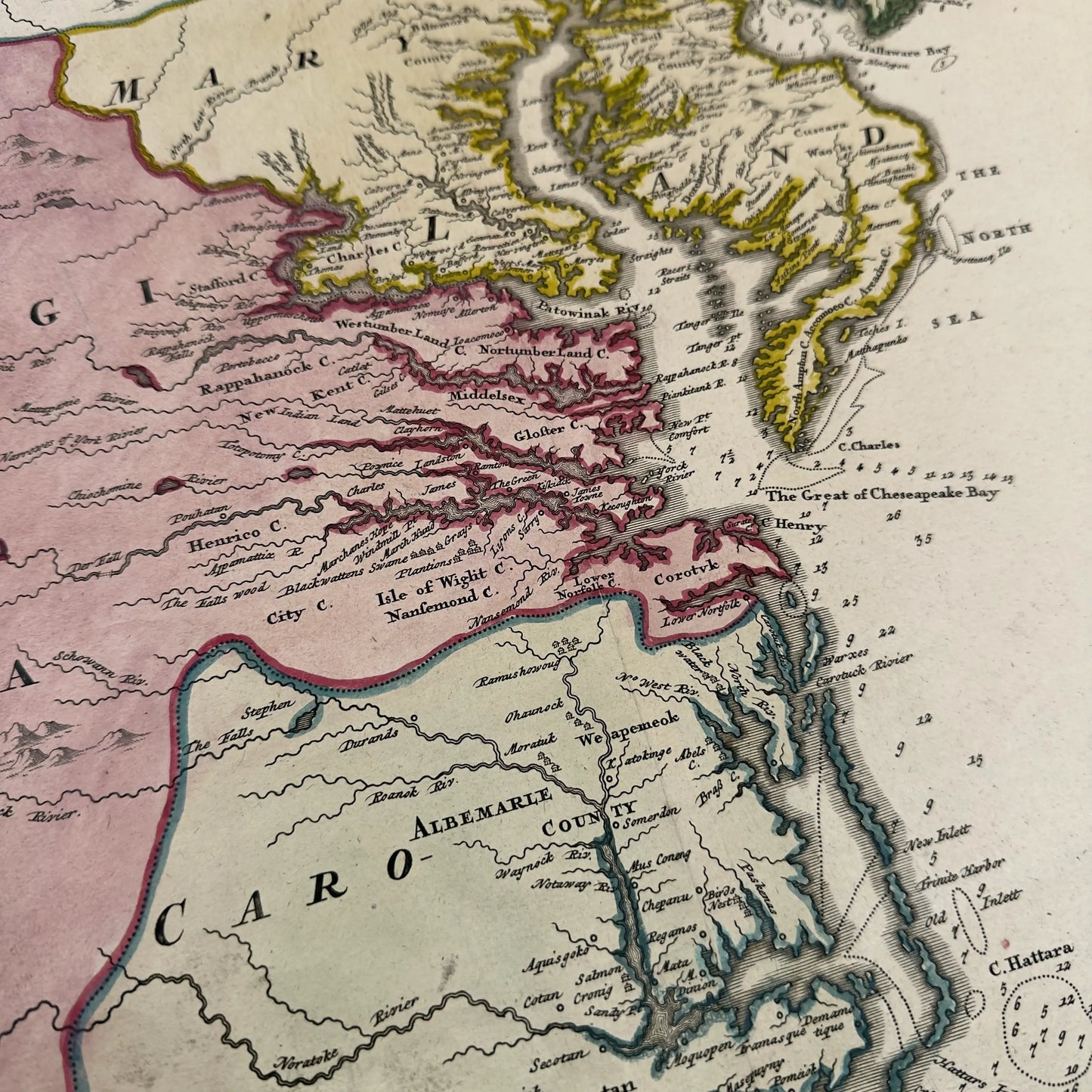 1730's map of Virginia by Johann Baptist Homann