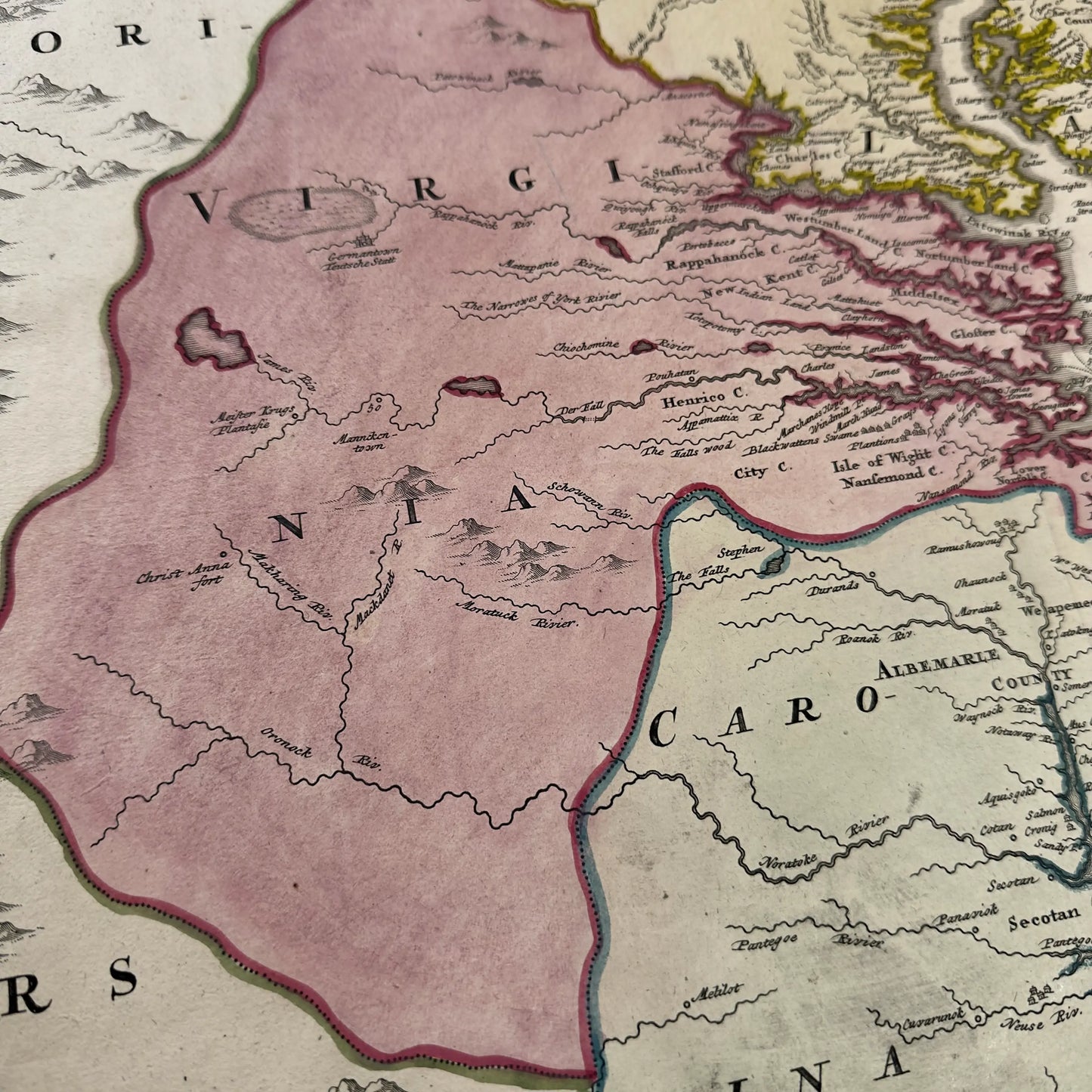 1730's map of Virginia by Johann Baptist Homann