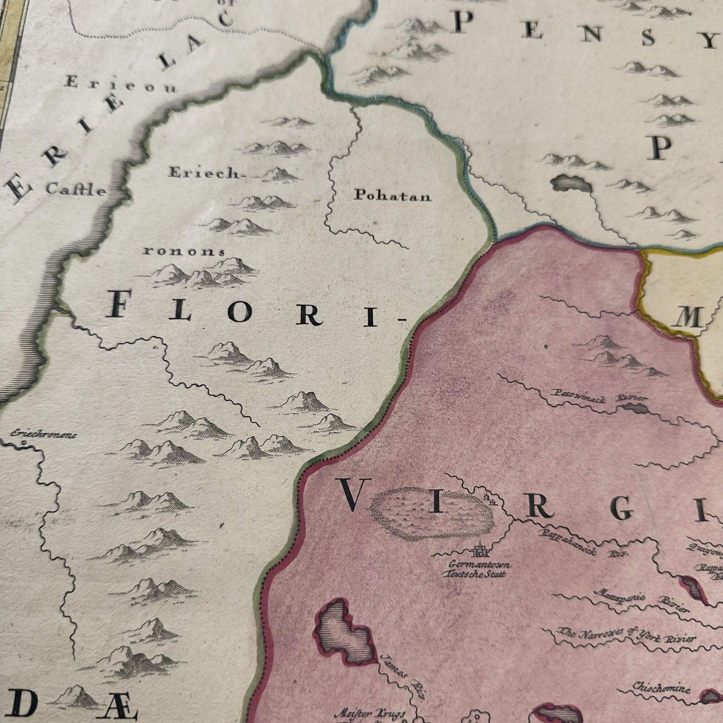 1730's map of Virginia by Johann Baptist Homann