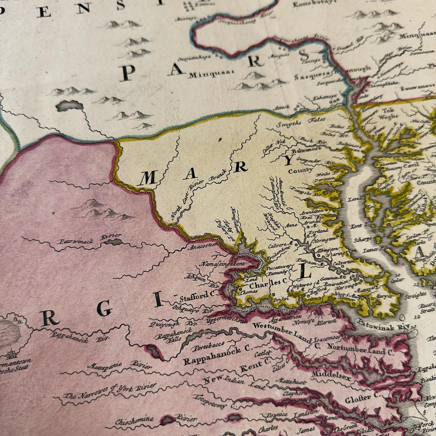 1730's map of Virginia by Johann Baptist Homann