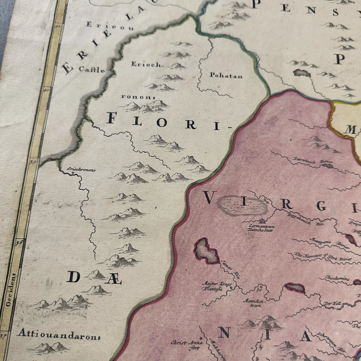 1730's map of Virginia by Johann Baptist Homann