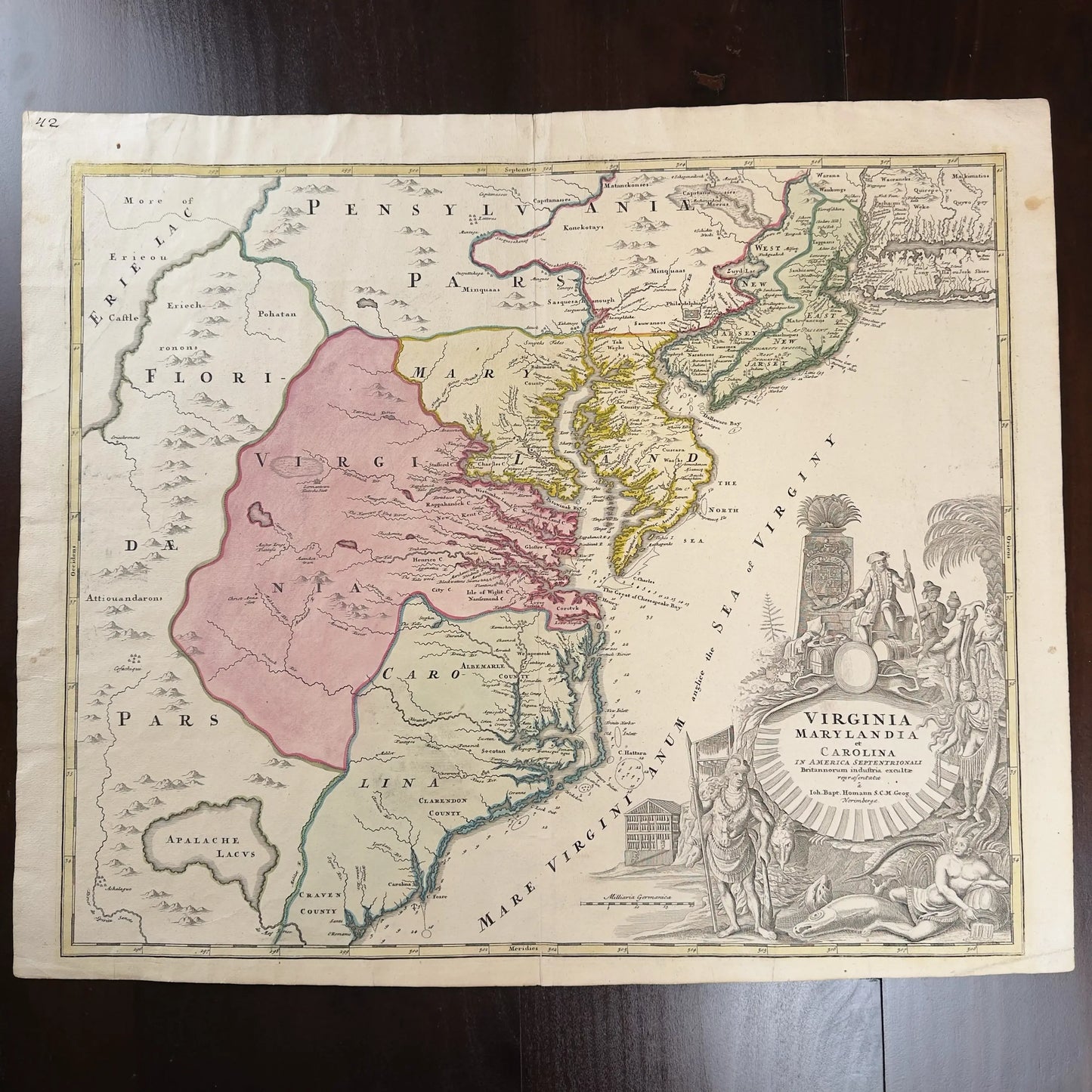 1730's map of Virginia by Johann Baptist Homann