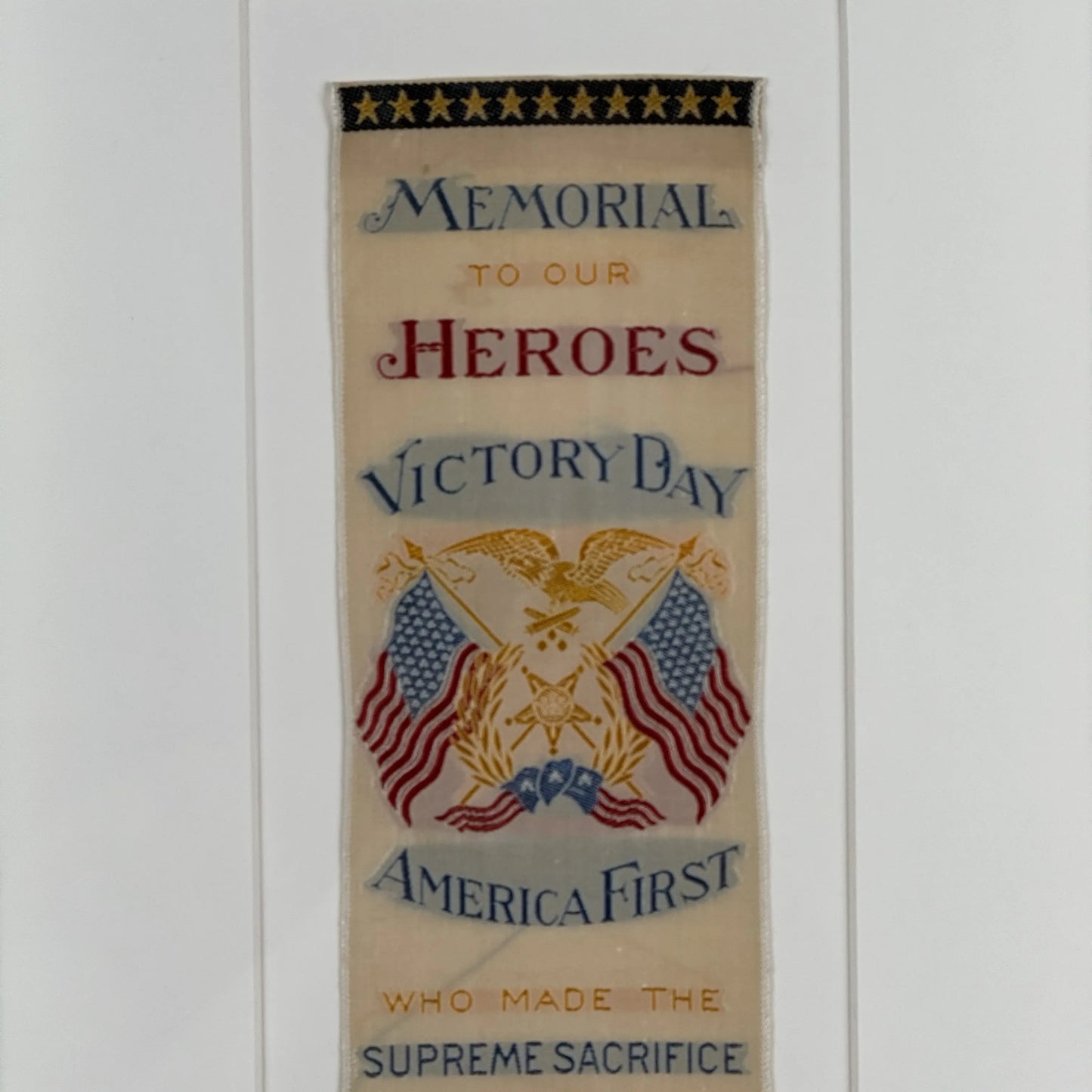 "Memorial To Our Heroes Victory Day" Stevengraph — Matted and framed